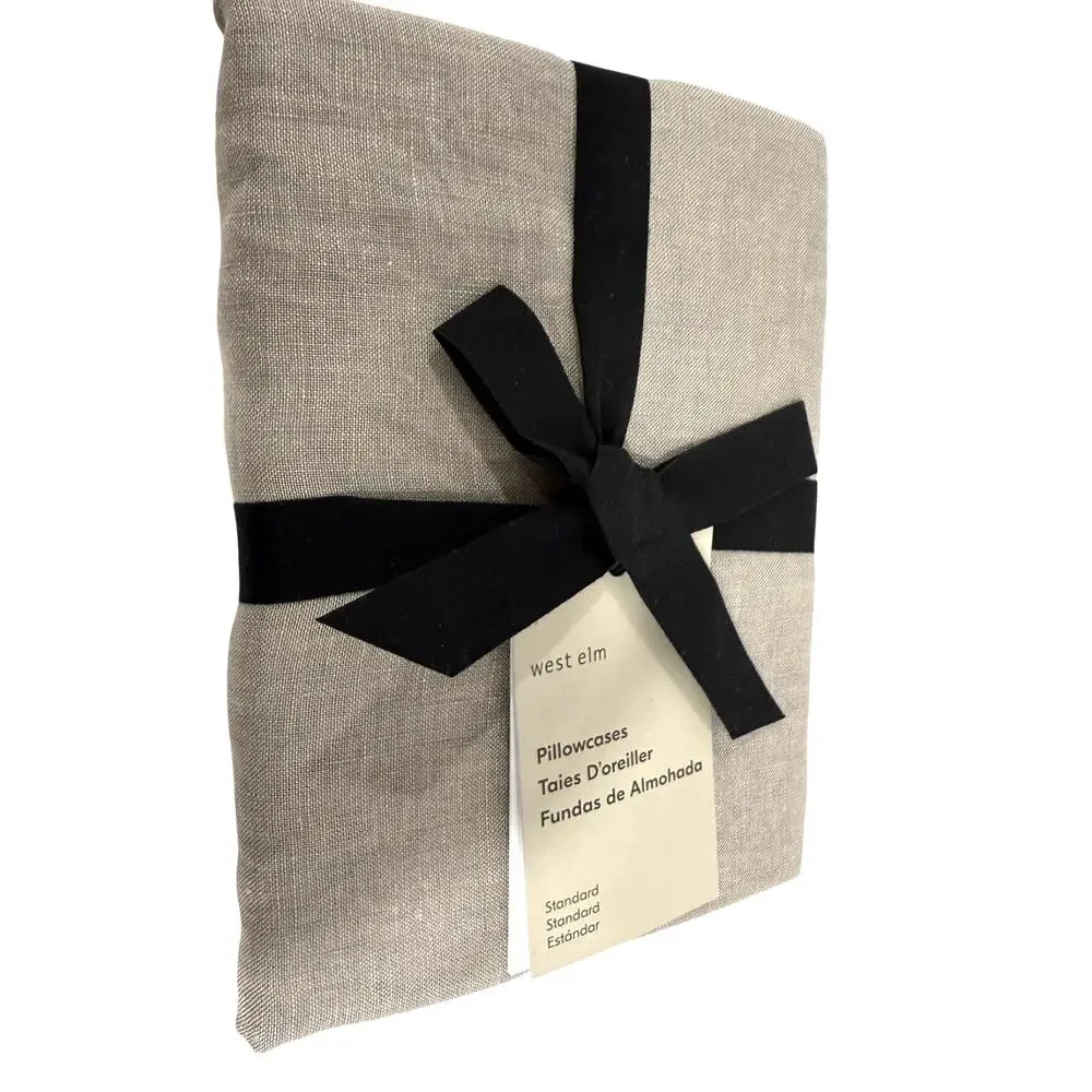 West Elm European Flax Linen Pillowcases Standard Set 2 Gray Minimal SOFT